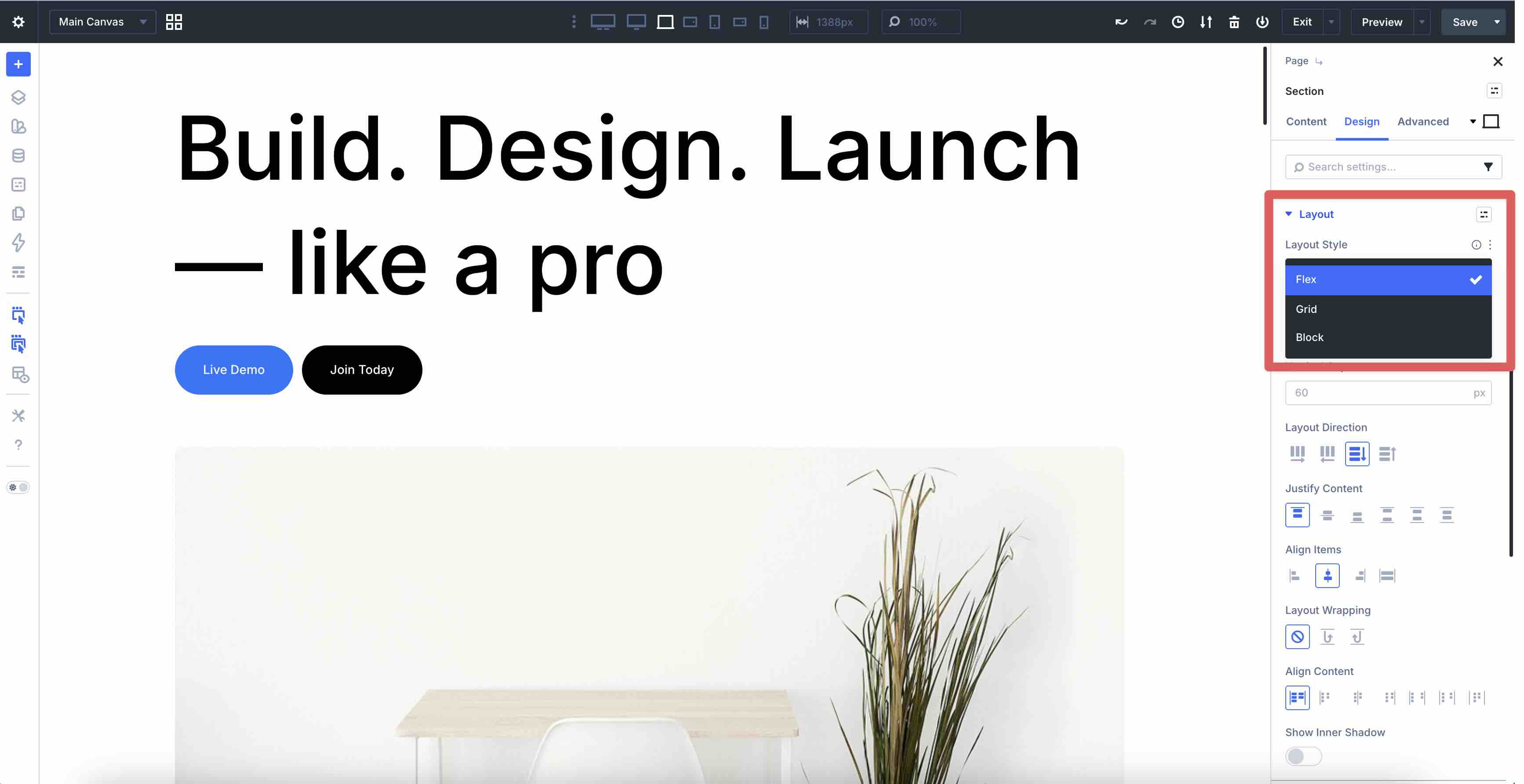 layout style setting