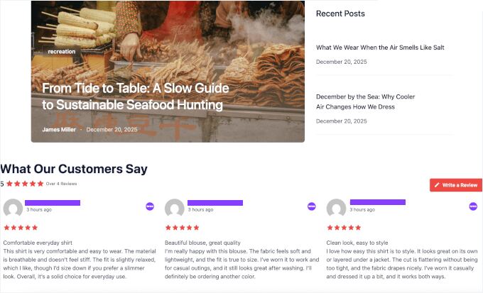 Reviews Feed on the Blog page