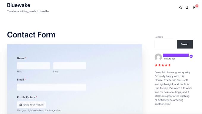Reviews Feed on a Contact page's sidebar