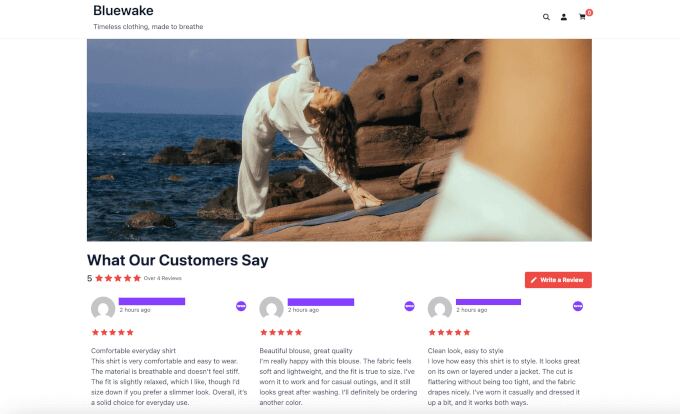 WooCommerce reviews feed on the homepage
