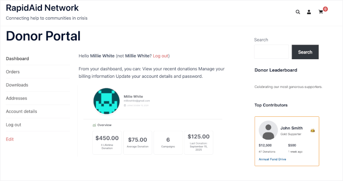 Donor leaderboard in a sidebar
