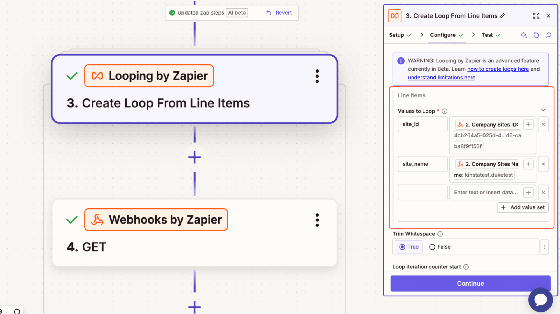 Loop action zap.