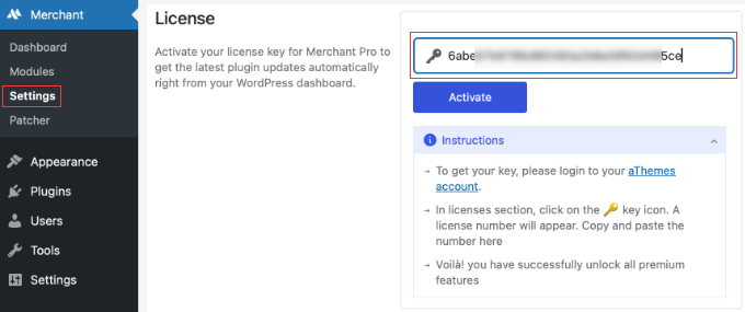 Enter Your Merchant Pro License Key