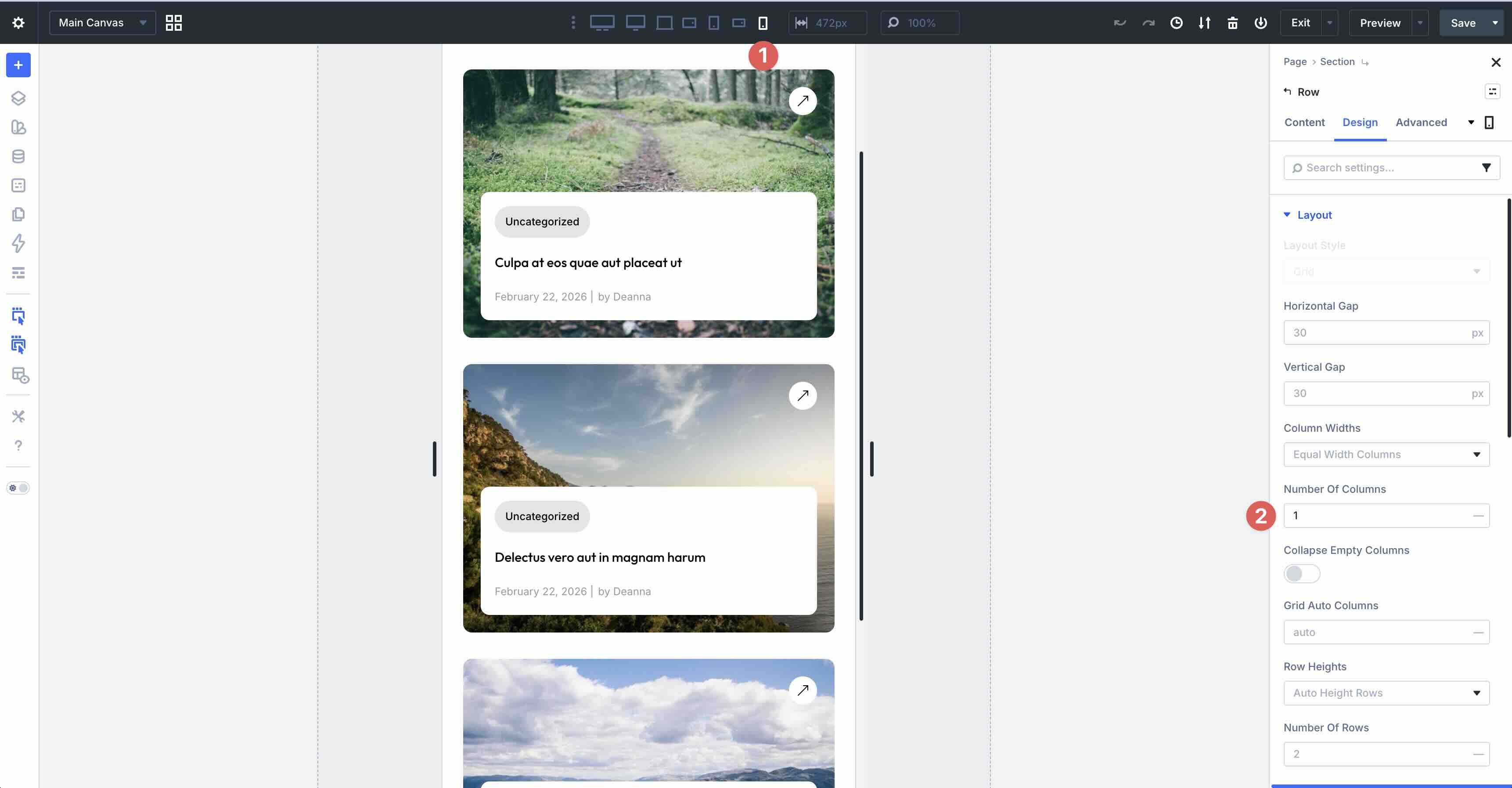 change the number of columns on mobile in Divi 5
