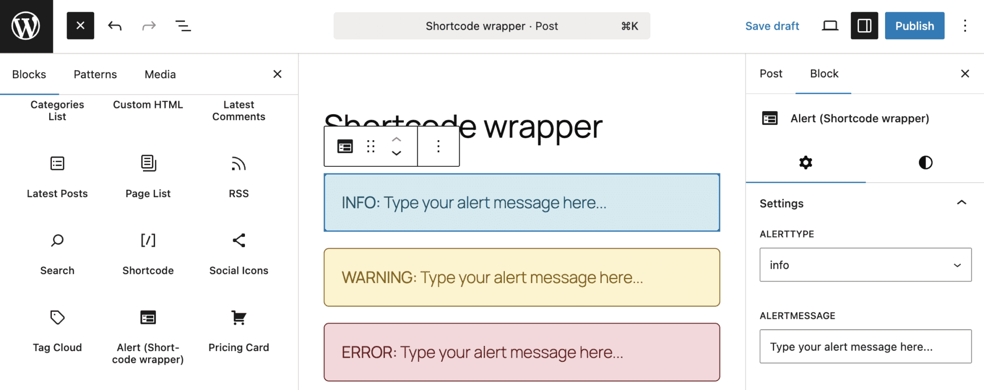An example of a shortcode wrapped in a PHP-only block