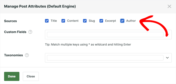 Adding Author as a search attribute