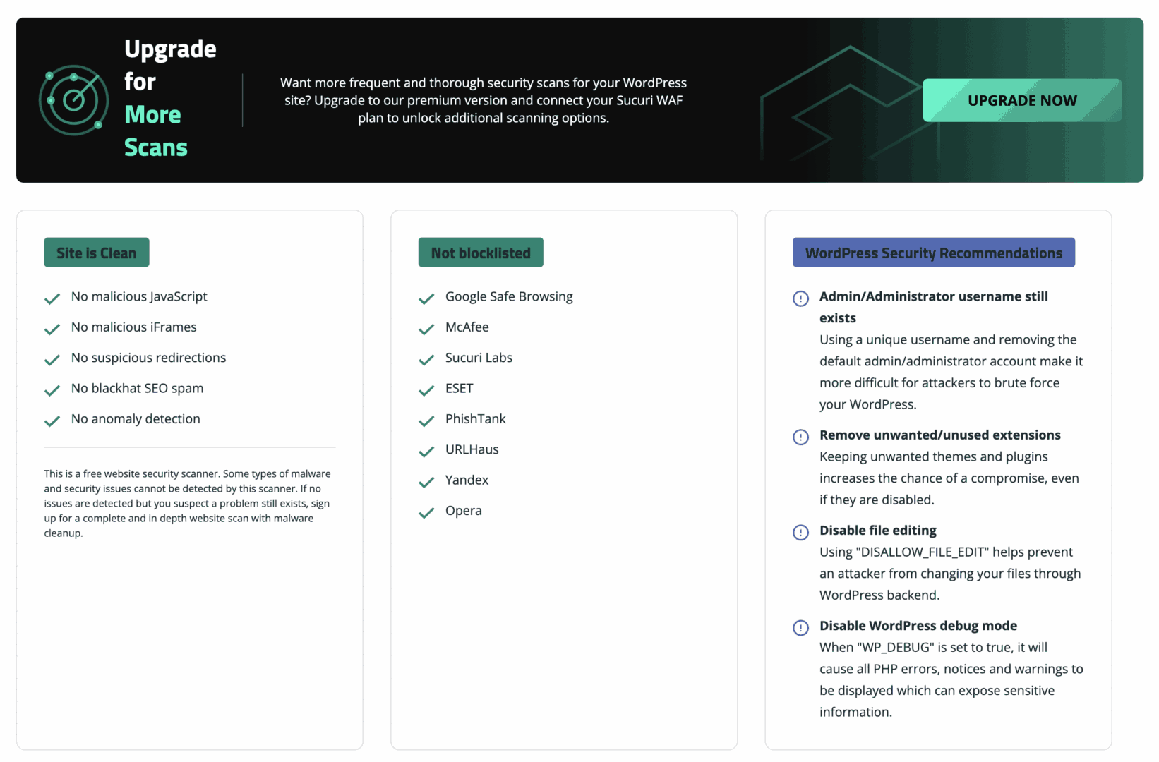 Sucuri Security plugin's dashboard
