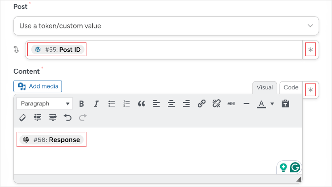 Configuring the Update the content of a post action in Uncanny Automator
