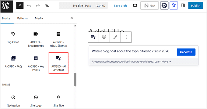 Use AI Assistant block in AIOSEO