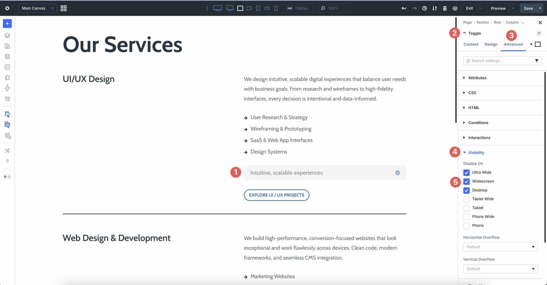visibility settings on Divi 5