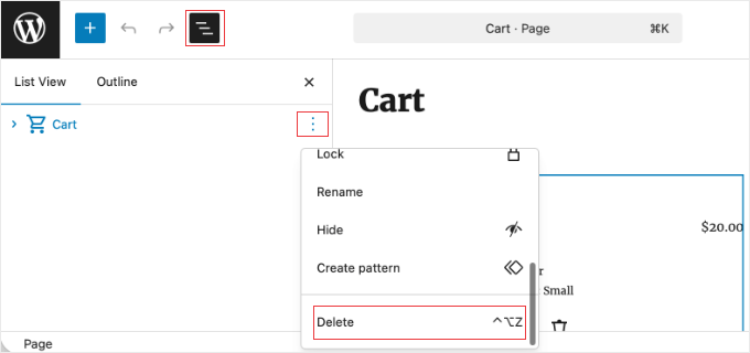 Deleting the Cart Block in WooCommerce