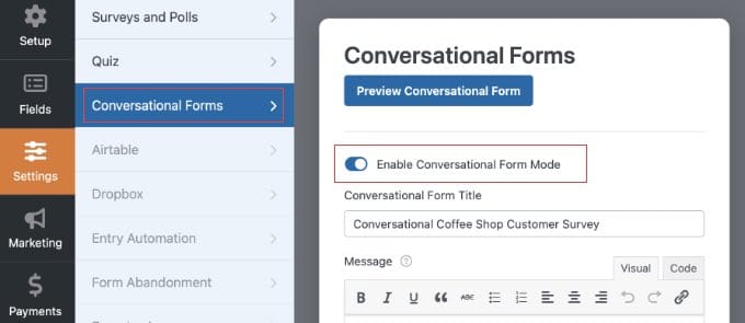 Enabling Conversational Forms Mode in WPForms