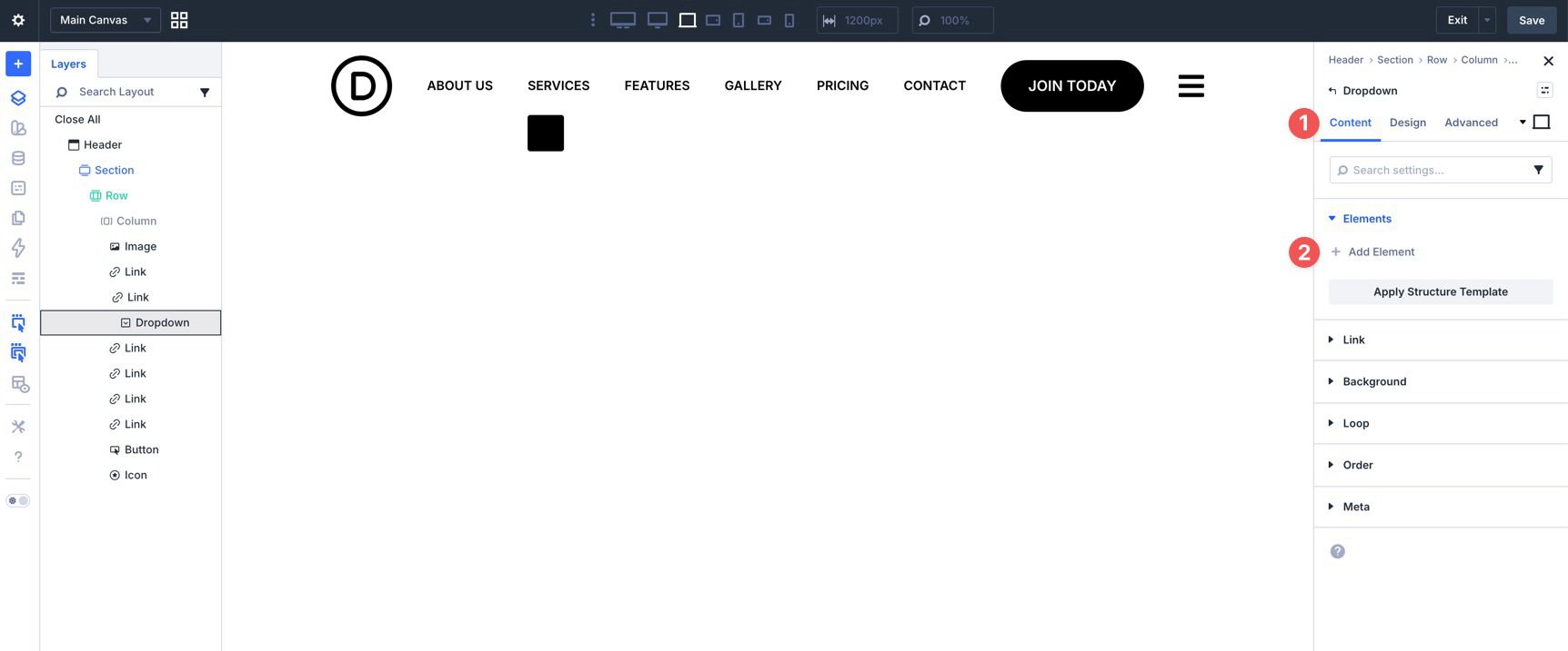 dropdown module in Divi 5