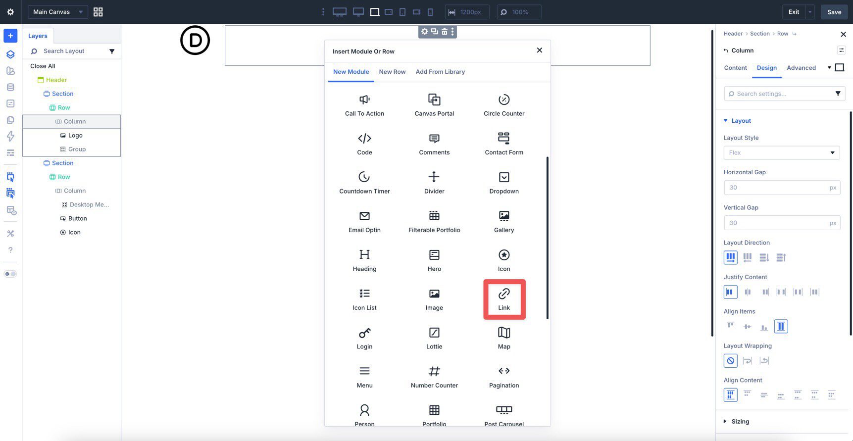 link module in Divi 5
