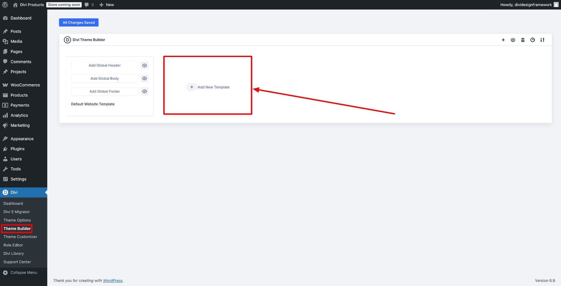 Add new Divi 5 Theme Builder template