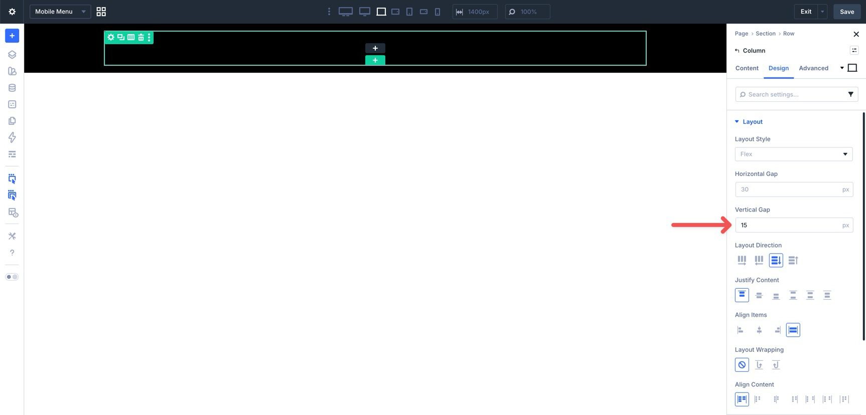 Adjust vertical gap for a canvas column in Divi 5
