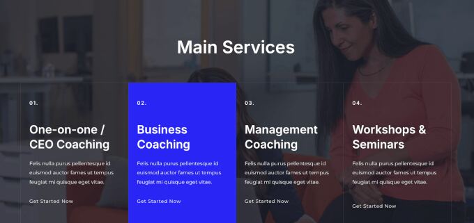 Astra's services section with overlay effects