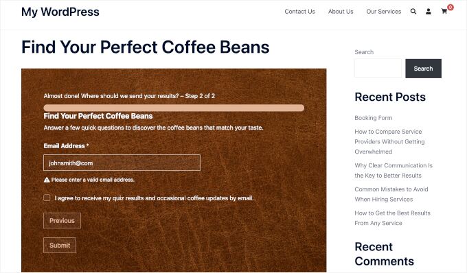 Testing the product quiz