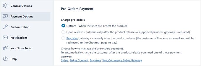 Configure pre-order payment option in YITH