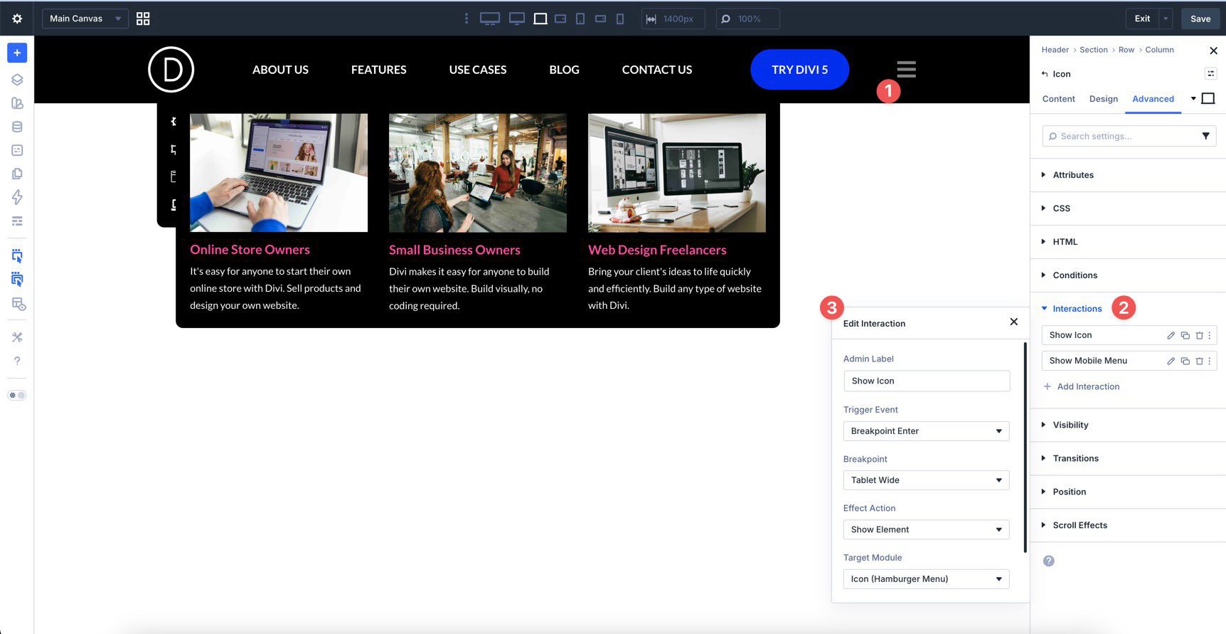 Divi 5 Interactions