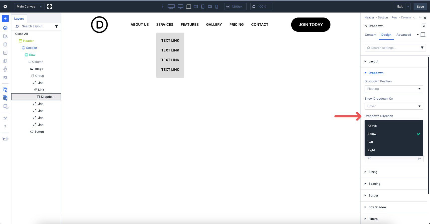 dropdown direction