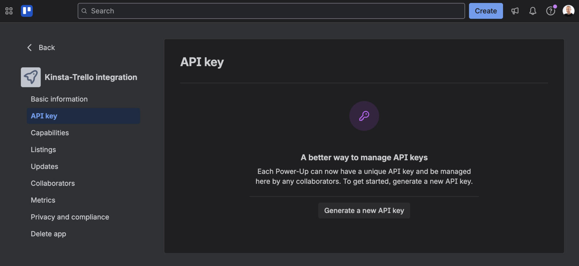 Generate new Trello API key