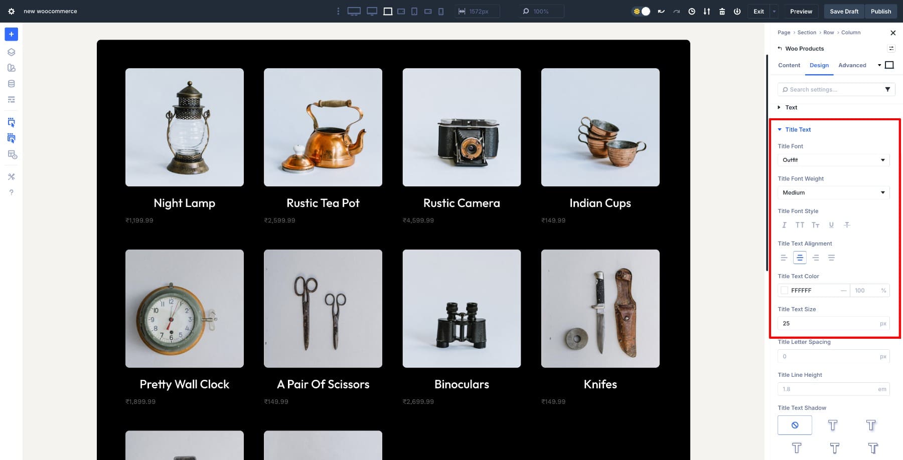Style title text in Woo Products module