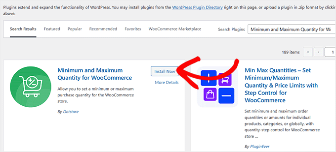 Install and activate Minimum and Maximum Quantity for WooCommerce