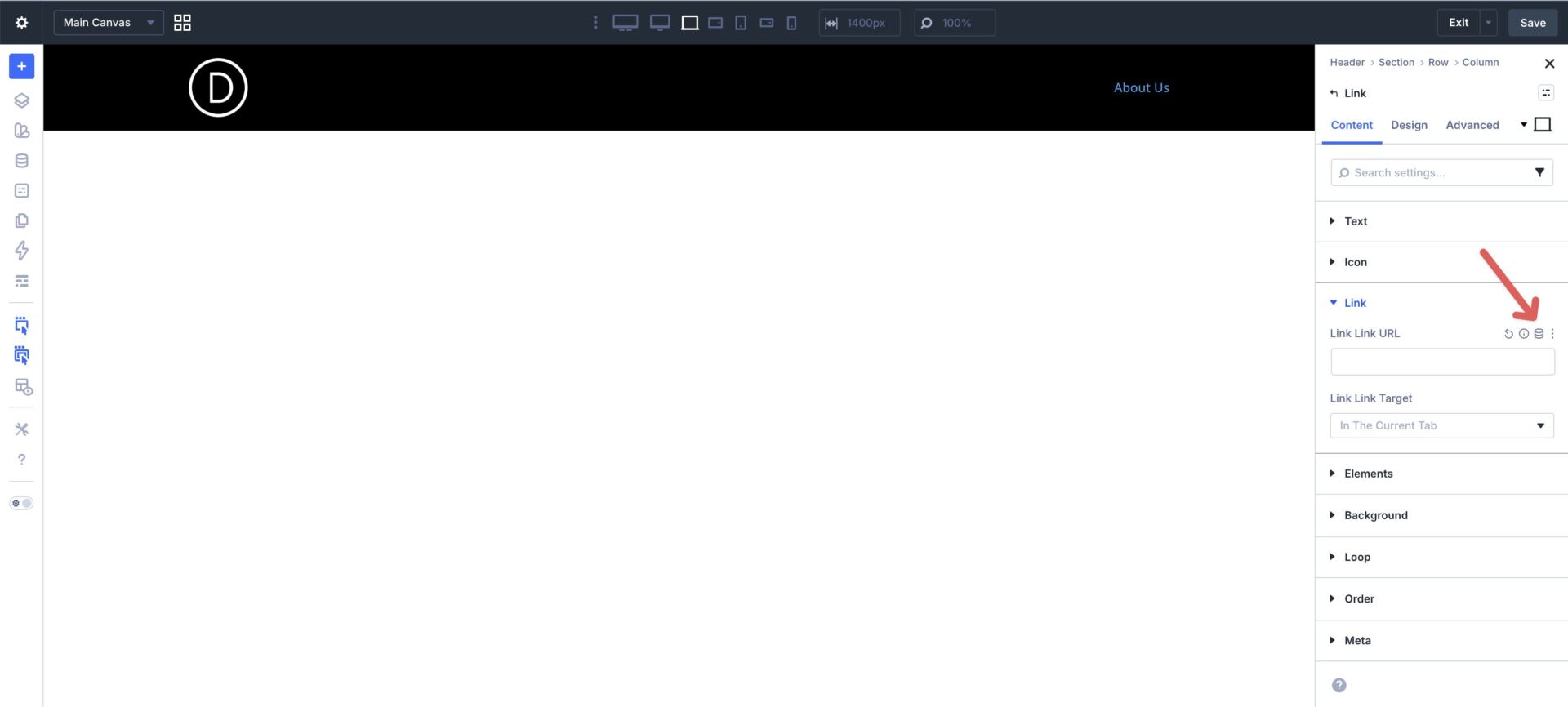 Open dynamic link options in the Divi 5 Link module