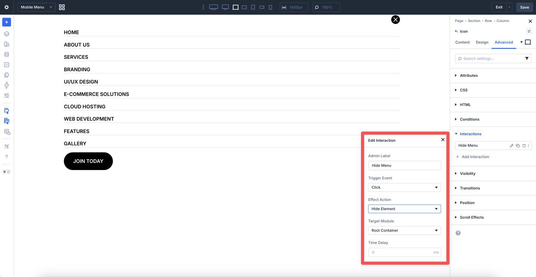 mobile menu interaction