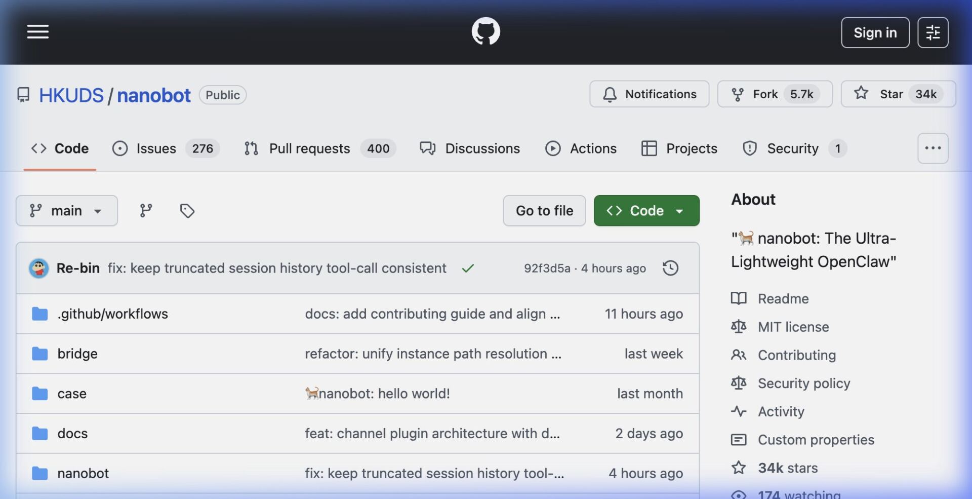 Nanobot framework screenshot