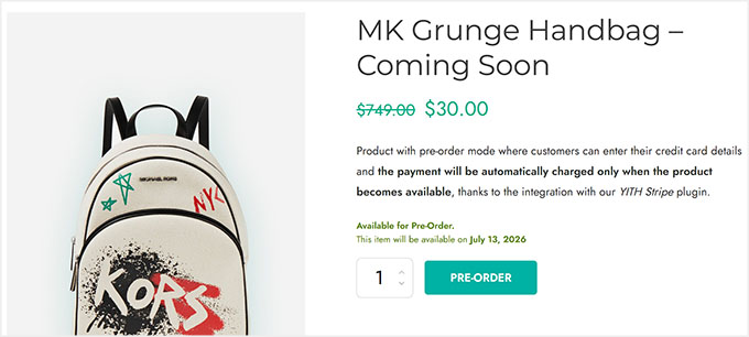 Preview of a product available for pre-order in YITH