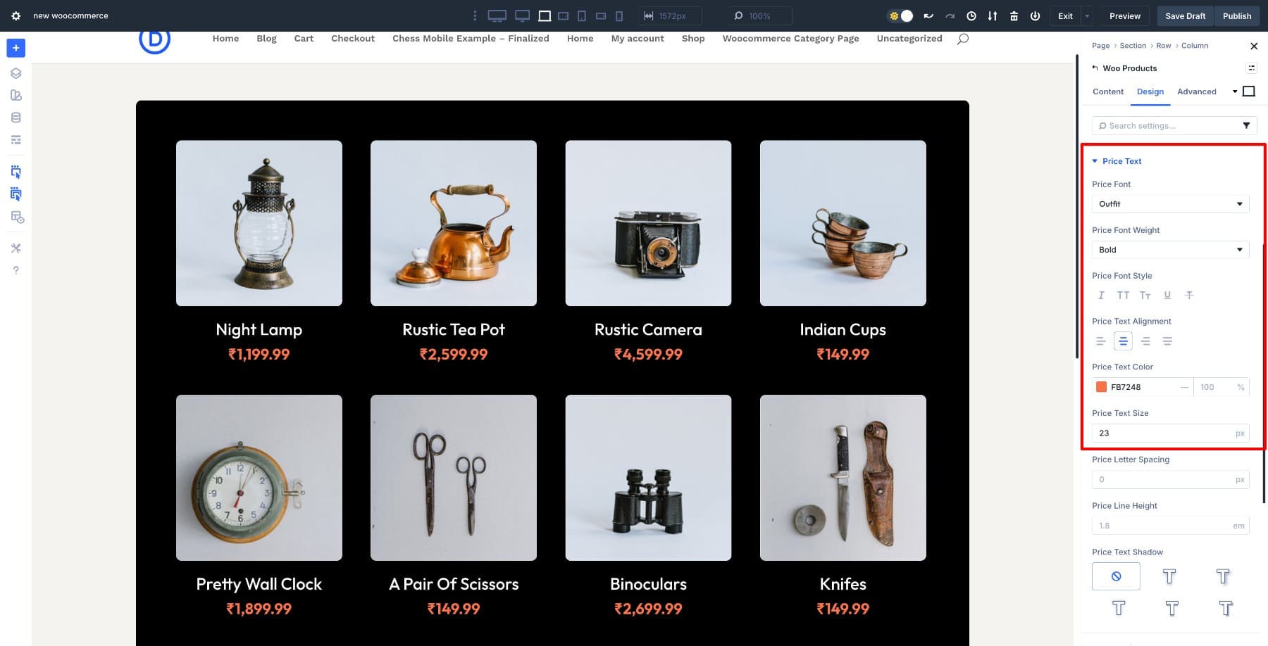 Style price text in Woo Products module