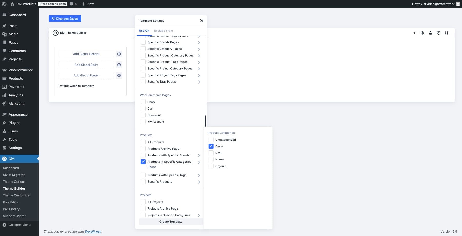 Assign template to a WooCommerce product category in Divi 5
