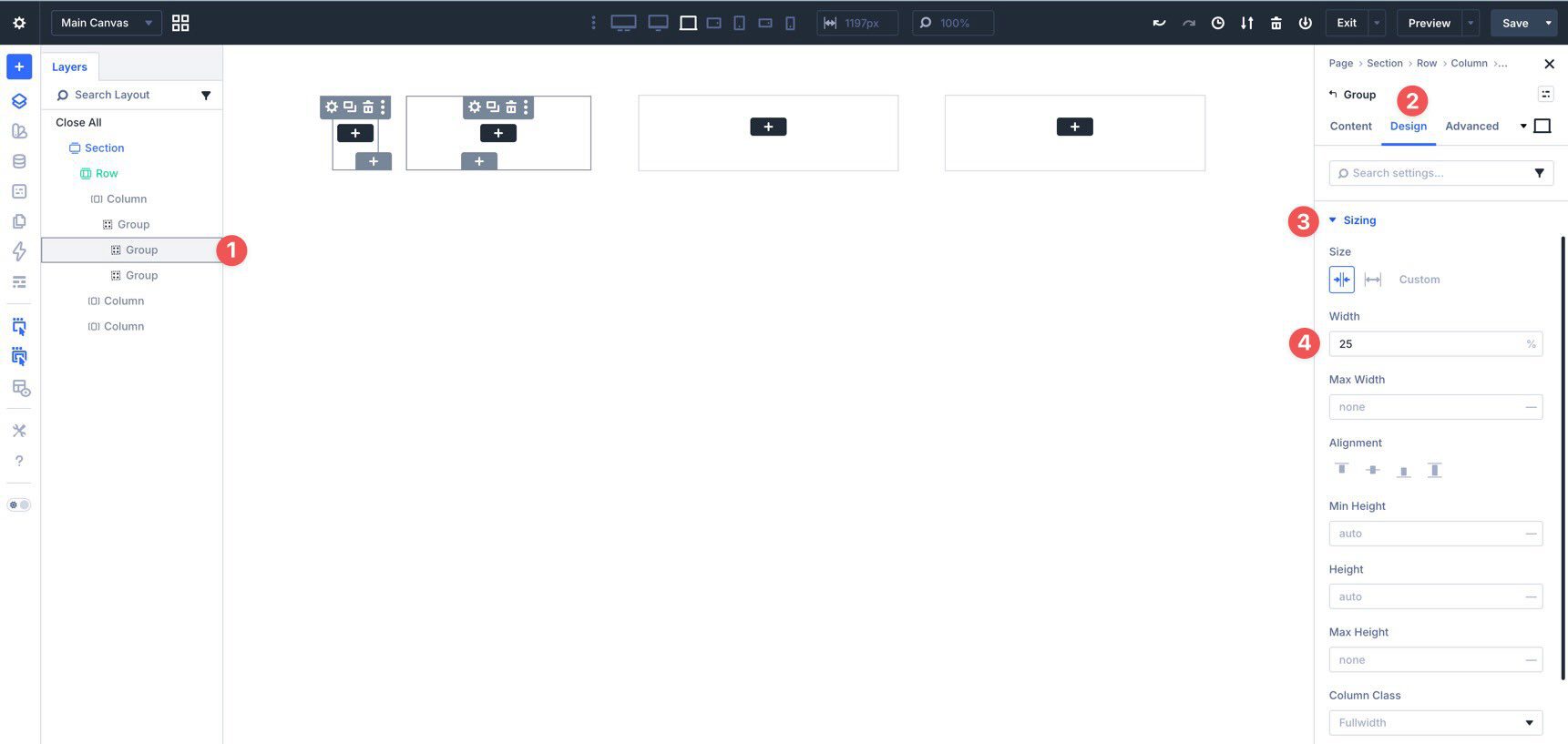 Setting Group width in Divi 5