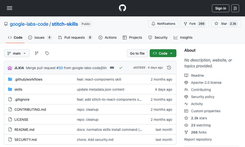 Google Stitch skills repository