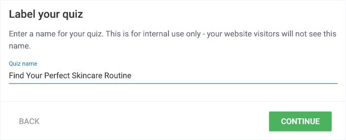 Adding the product quiz name