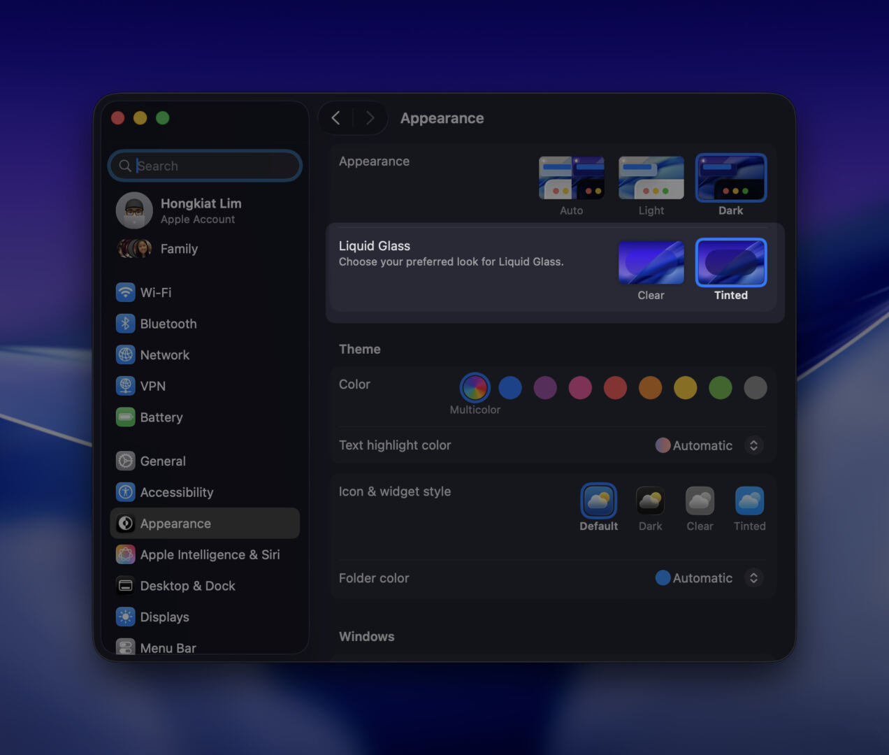 Tinted interface