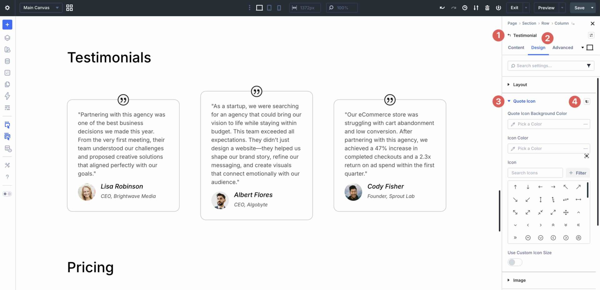 Toggle Options icon for composable settings in Divi 5
