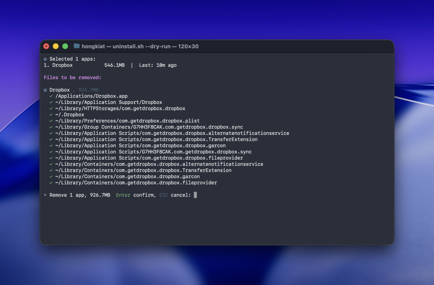 Mole uninstall dry run
