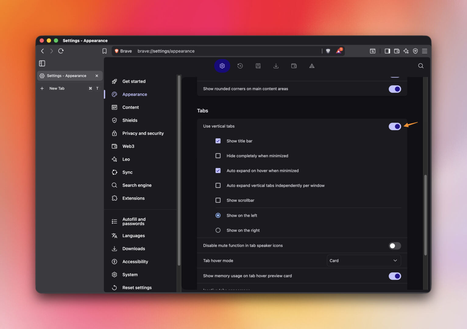 Brave vertical tabs