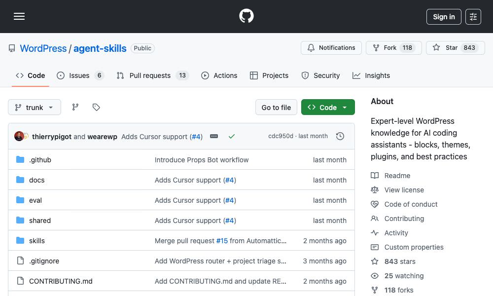 WordPress agent skills repository