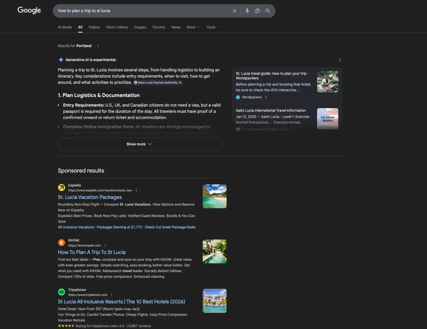 zero click search results for “how to plan a trip to st lucia”