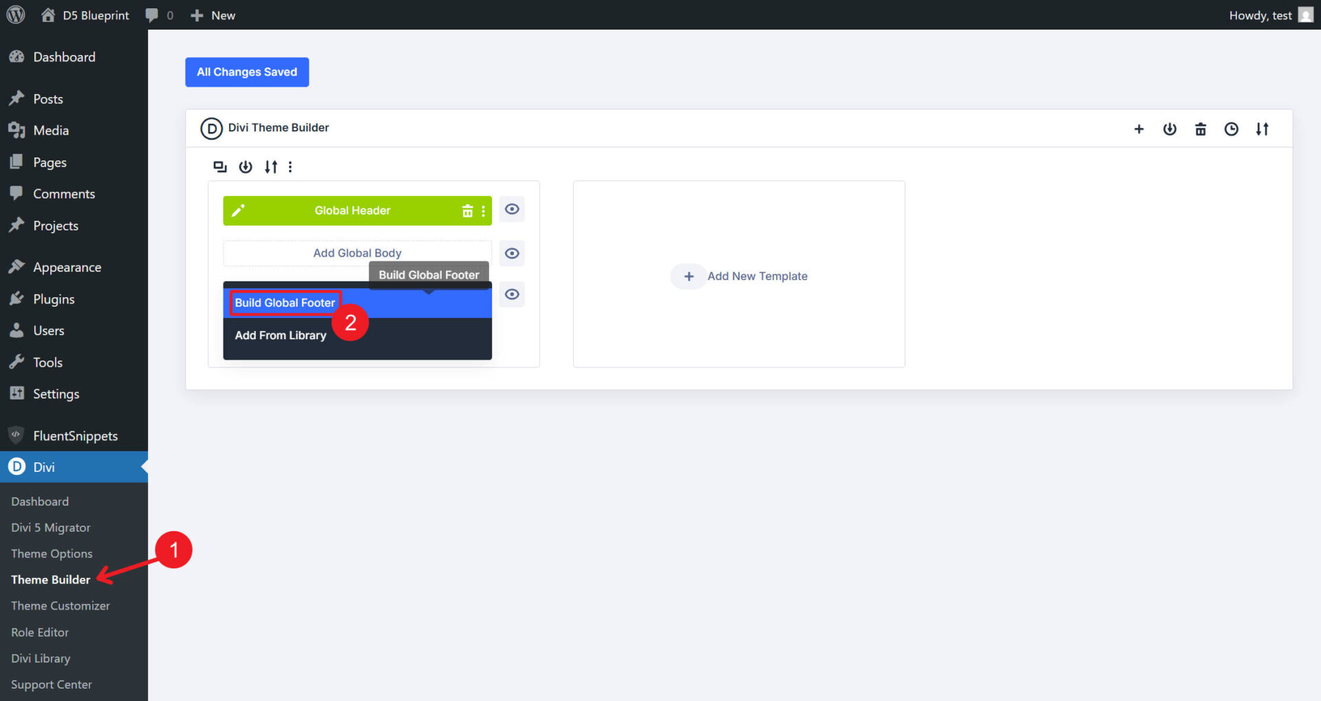 Build new global footer in the Divi Theme Builder