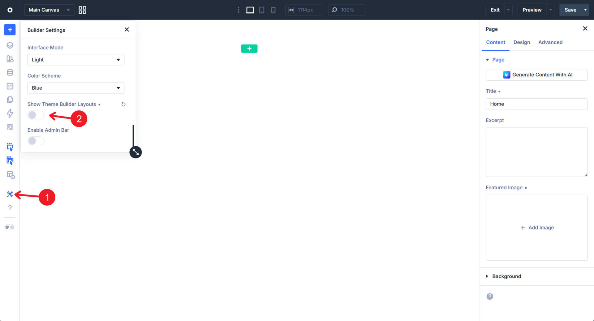 Hide Theme Builder Header and Footer areas for the homepage build