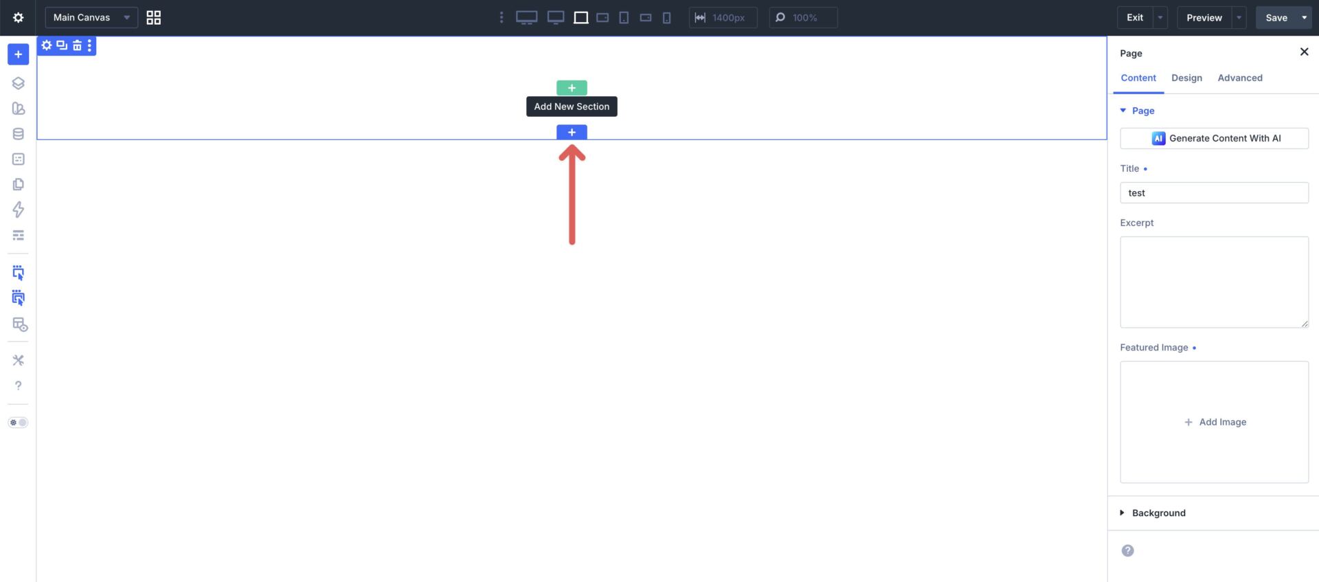 Add a new Section in the Divi Visual Builder