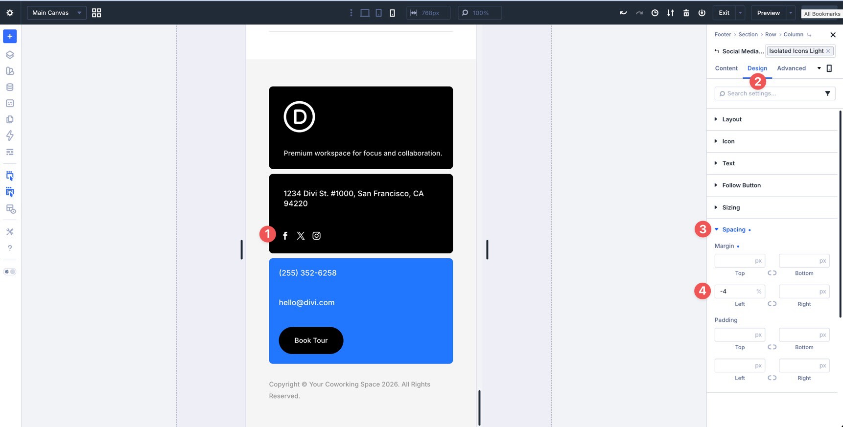 Adjust social icon spacing for mobile in Divi 5