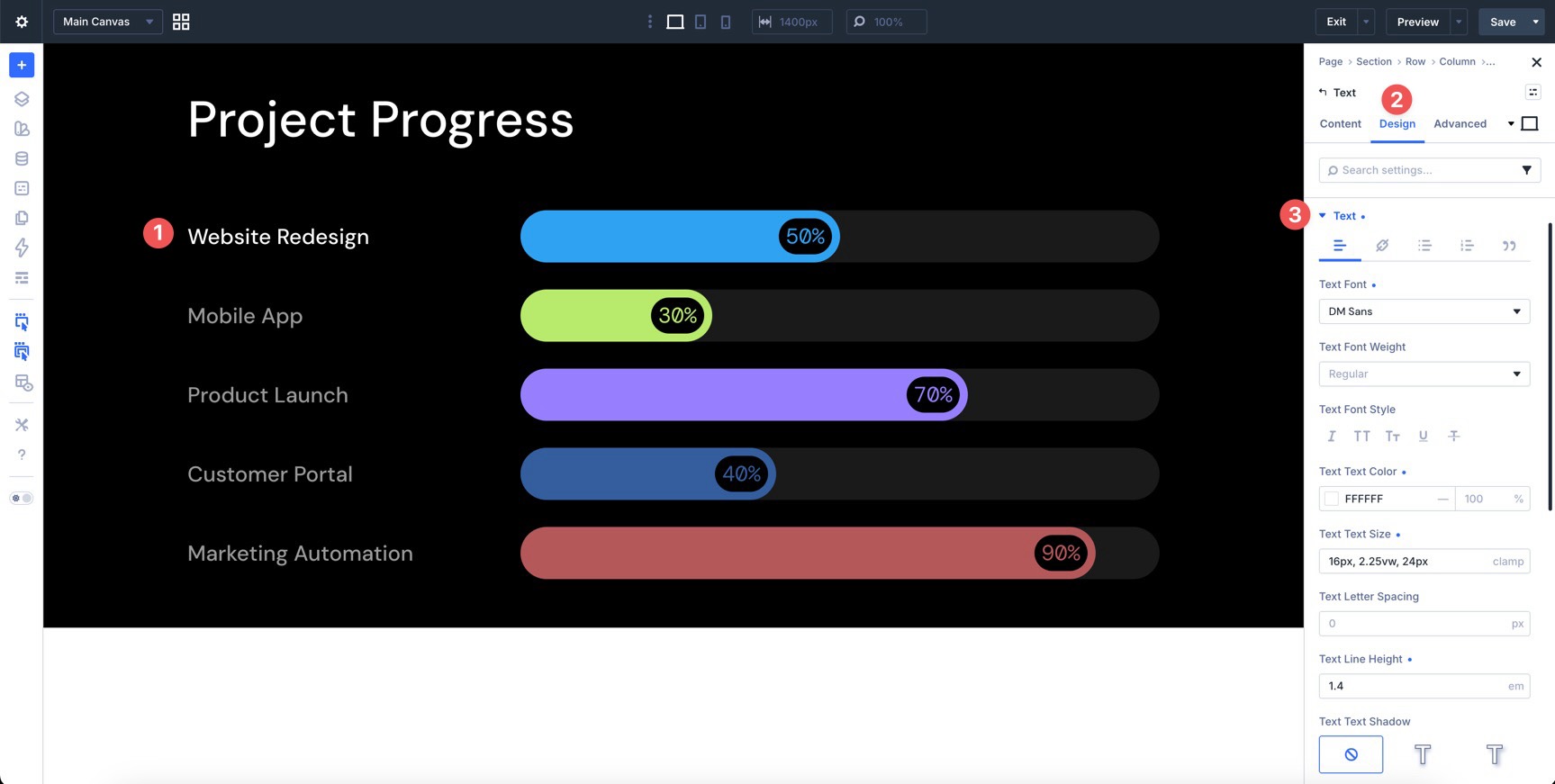 adjusting text settings in Divi 5