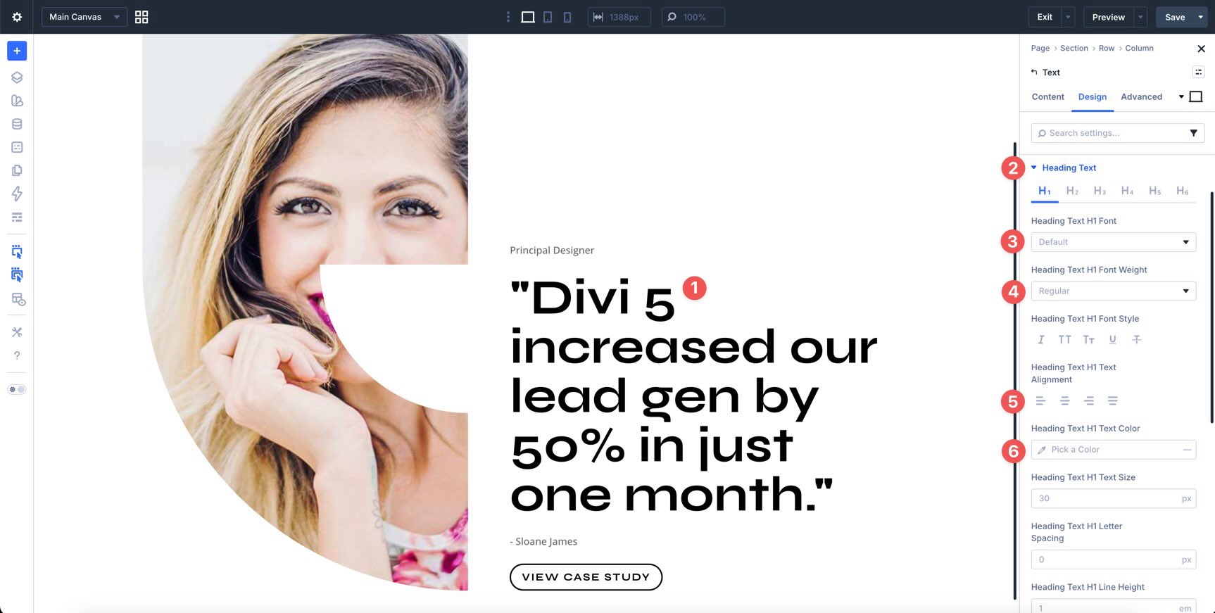 adjust typography styles in Divi