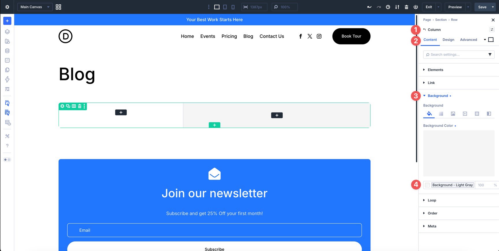 Apply a background color variable to a Column in Divi 5